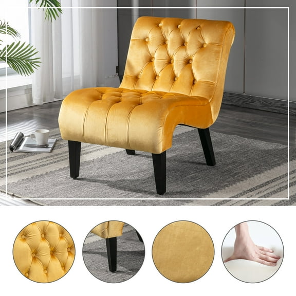 Accent Chairs COOLMORE Modern Velvet Armless Accent Living Room Chair / Leisure Chair,Upholstered Fabric Button Comfortable Chair with Wooden Legs for Bedroom, Living Room, Office (Mustard Velvet),Fa