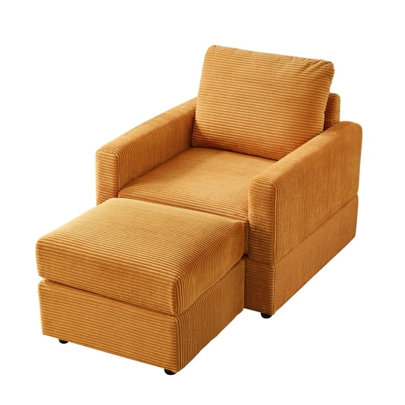Accent Chairs Classic Corduroy Chaise Lounge, Comfy Sofa Chaise Couch Chair, Upholstered Accent Chair with Ottoman for Living Room - Yellow,Fabric Accent Chairs