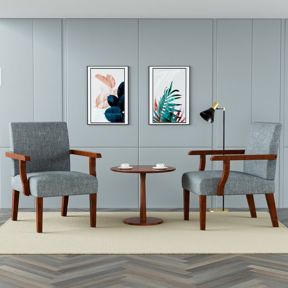 Accent Chairs Fabric Accent Arm Chair Set of 2 with Round Wood Table ...