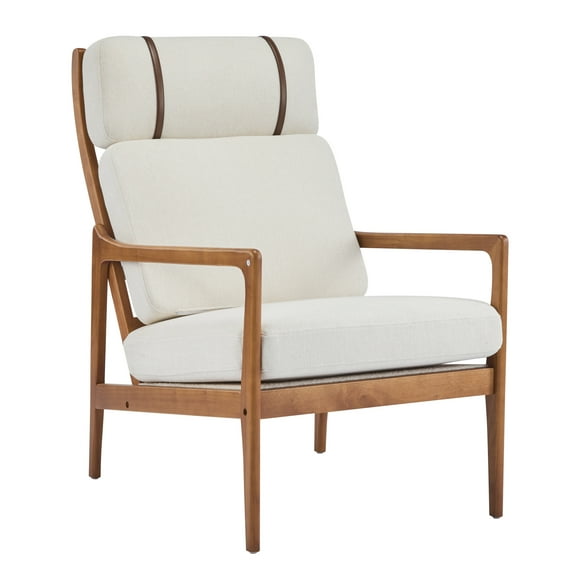 Accent Chairs Mid Century Modern Accent Armchair, Solid Wood Frame with High Back, Beige Upholstered Cushions, Ergonomic Lounge Chair for Living Room/Bedroom/Reading Nook,Fabric Accent Chairs