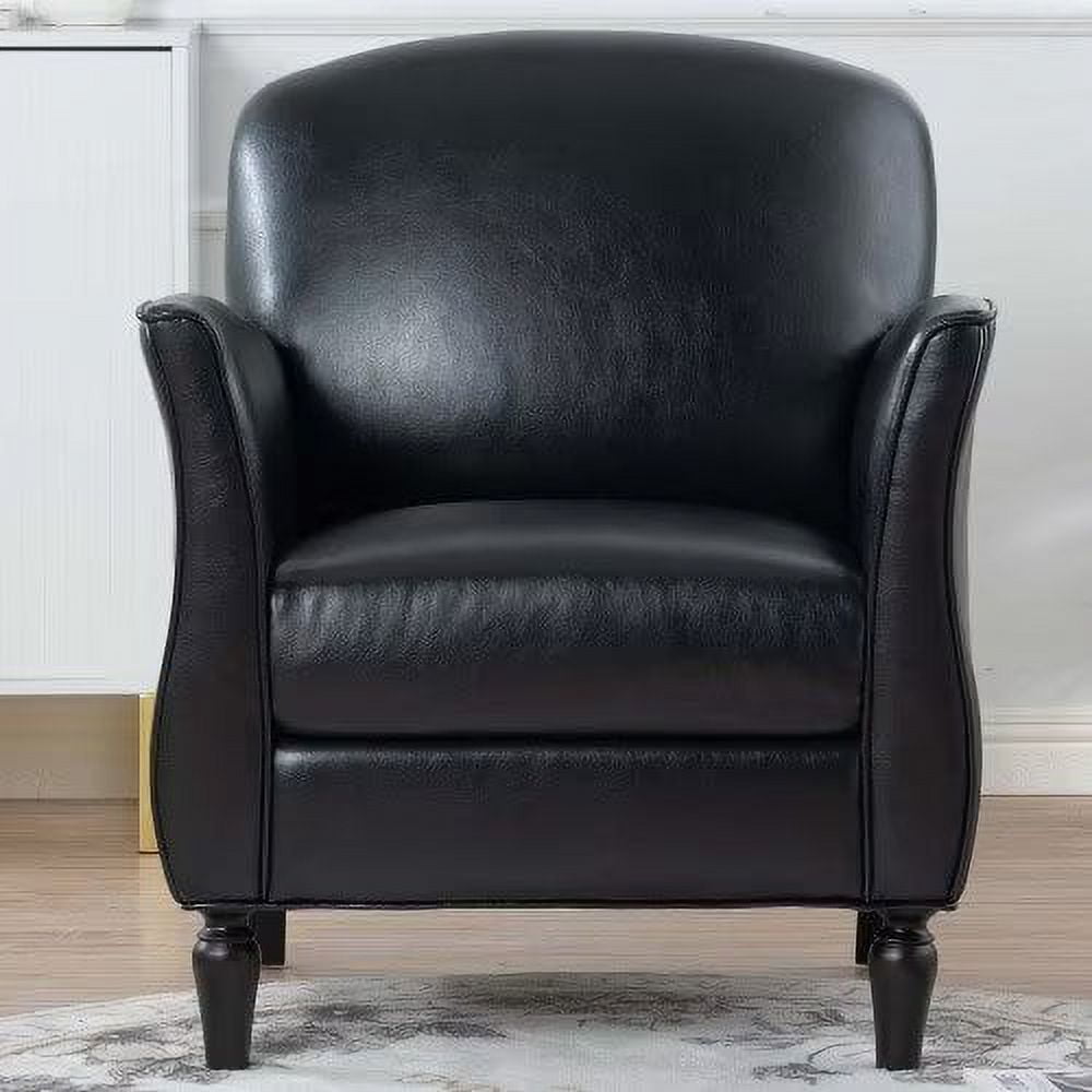 Accent Chairs, Modern PU Accent Chair with Solid Wood Legs and Soft Back, Upholstered Single ...