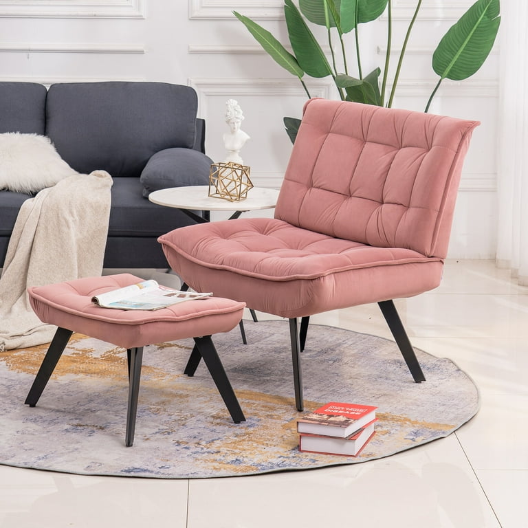 Accent Chairs with Ottoman, Velvet Fabric Armchair with Ottoman