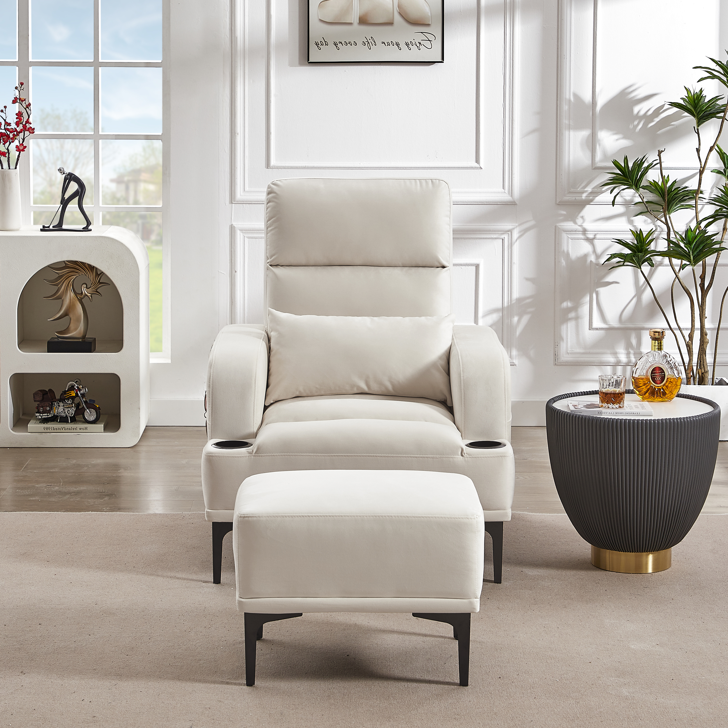 Accent Chairs with Ottoman, Velvet Fabric Armchair with Ottoman for