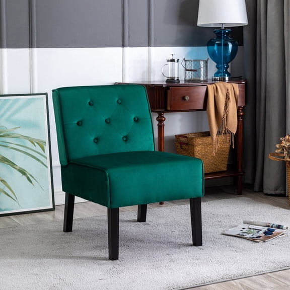 Accent Chairs Reese 53" 2Piece Living Room Armless Button Tufted Pattern Accent Chair with Velvet Fabric and Premium High Density Foam Cushion, Green,Fabric Accent Chairs