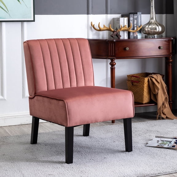 Accent Chairs Reese Mid Century Modern Accent Chairs Set of 2 with Minimalist Design, Elegant Velvet Upholstery and Solid Wood Legs, Ideal for Living Room or Bedroom, Rose,Fabric Accent Chairs