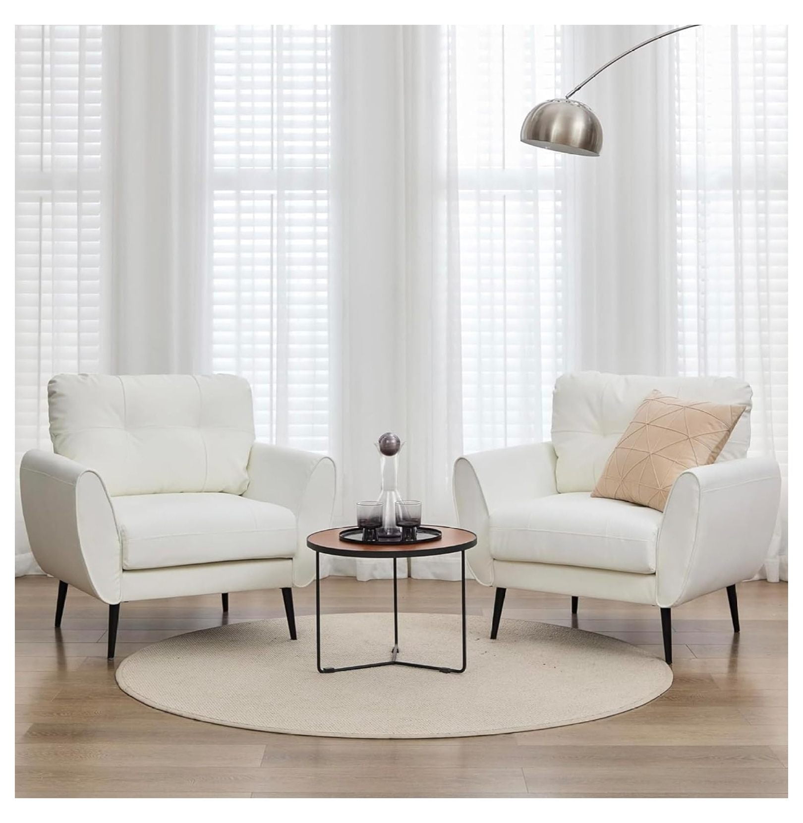 Accent Chairs Set of 2, Comfy Modern Living Room Chair White Faux ...