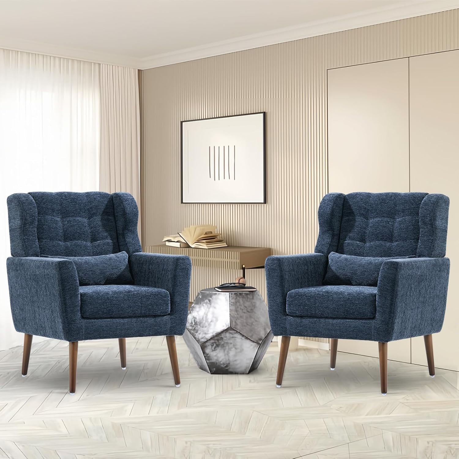 Accent Chairs Set of 2 for Living Room, Chenille Upholstered Mordern