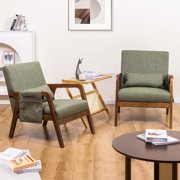Accent Chairs Set of 2, Mid Century Modern Chair with Side Pocket, Lounge Armchair with Lumbar Pillow & Solid Wood Frame for Living Room Balcony Bedroom