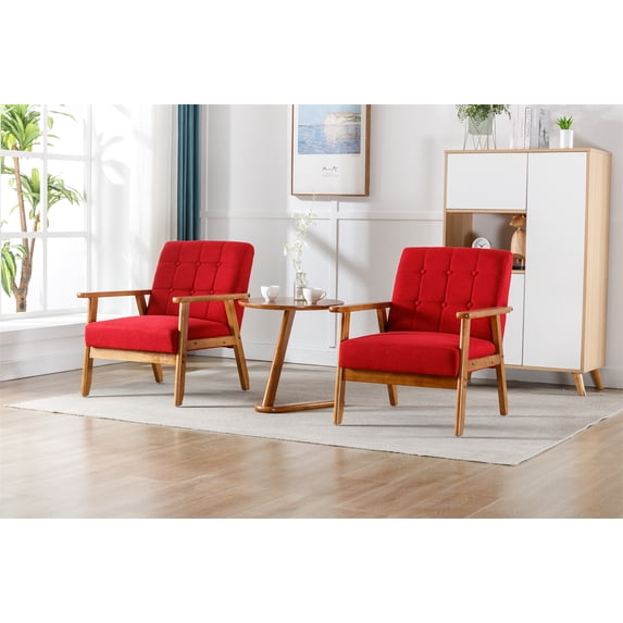 Accent Chairs Set of 2, Modern PU Leather Accent Chair with Side Table and Wood Legs, Lounge Reading Armchair with Button-tufted Back, 250LBS Capacity for Living Room, Bedroom