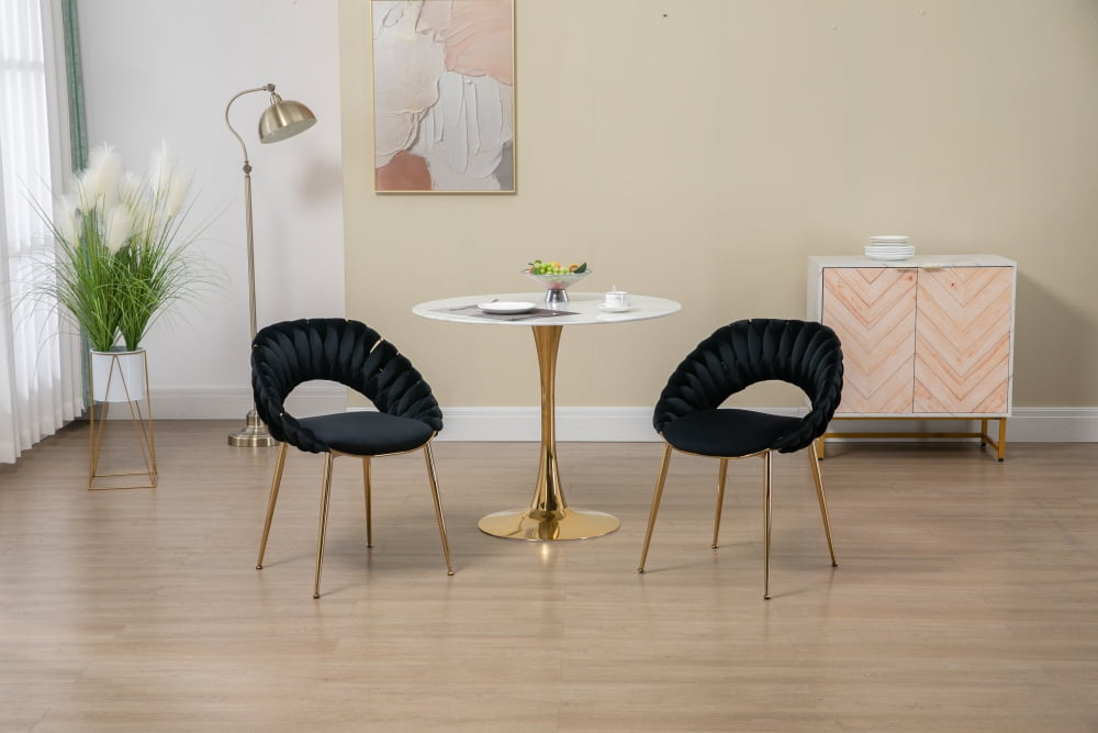 Accent Chairs Set of 2, Velvet Upholstered Side Chairs with Gold Legs ...