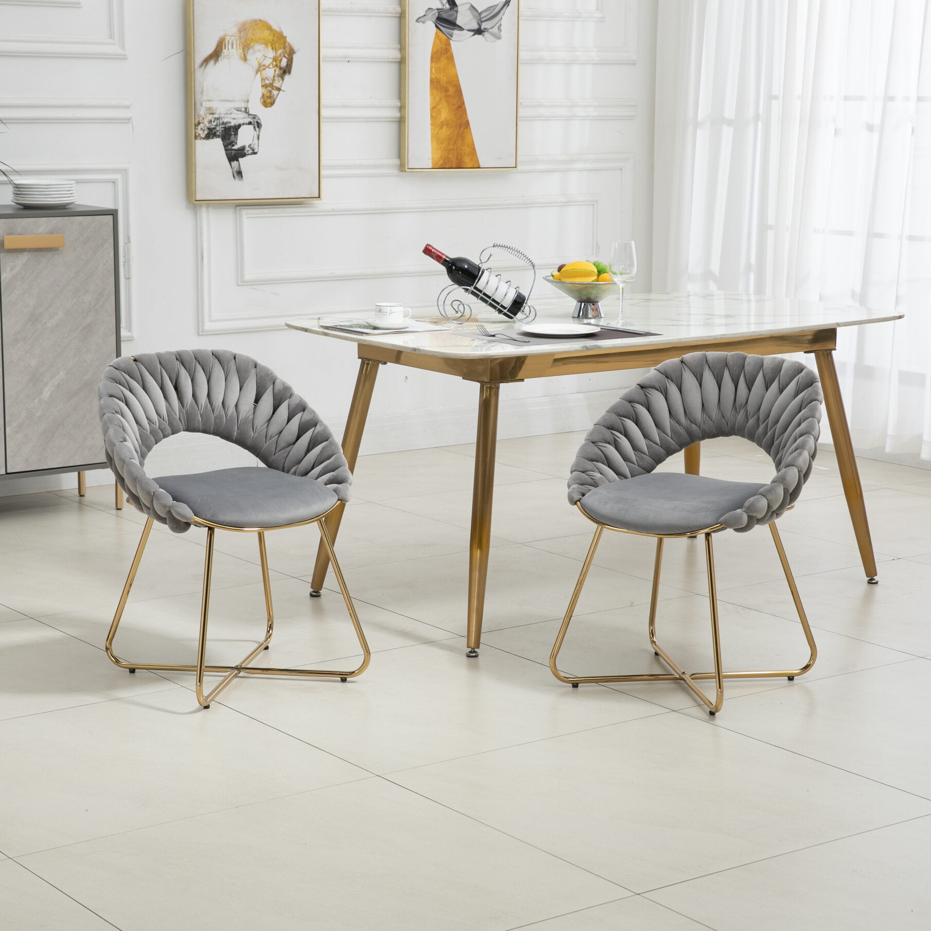 Accent Chairs Set Of 2, Velvet Living Room Chairs with Gold Legs