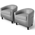 thumbnail image 1 of Accent Chairs Set of 2 Faux Leather Chairs Barrel Club Chairs Comfy Living Room Chairs with Sturdy Legs for Bedroom Reading Room Waiting Room(Gray), 1 of 6