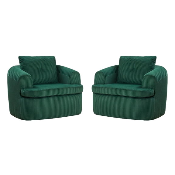 Palifte Accent Chair Set of 2 for Living Room Modern Corduroy Upholstered Round Club Armchair No Assembly Required, Green