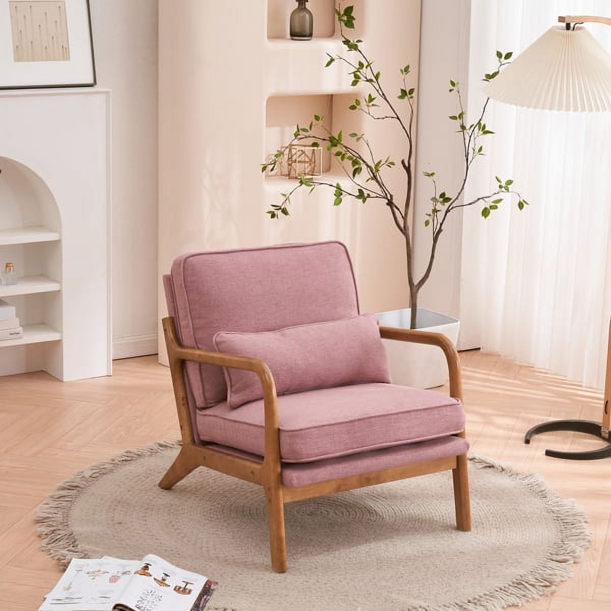 Accent Chairs Single Linen Lounge Reading Armchair with Solid