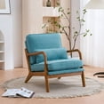thumbnail image 1 of Accent Chairs, Single Linen Lounge Reading Armchair with Solid Wood Frame, Mid Century Modern Easy Assembly Arm Chairs for Living Room-Teal, 1 of 8