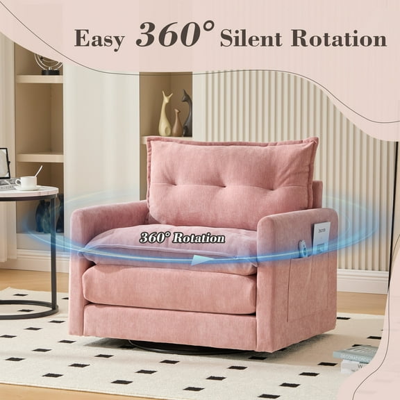 Accent Chairs UNITED WE WIN Swivel Barrel Chair - Mid Century Modern Chair, Thick Padded Arm Chair with Solid Metal Base, Comfortable Single Sofa Chair, Swivel Accent Chair for Living Room Bedroom,Fa