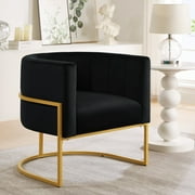 Accent Chairs Upholstered Velvet Accent Chair with Golden Metal Stand,Mid-Century Living Room Leisure Chair with Curve Backrest -Black,Fabric Accent Chairs