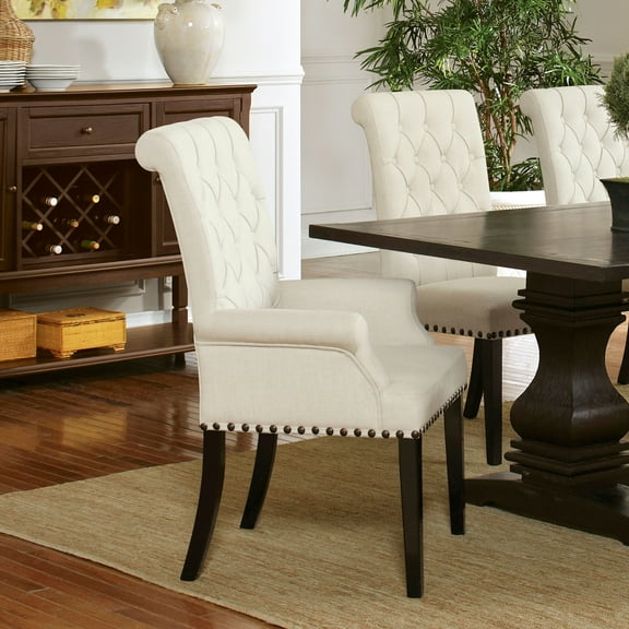 Accent Chairs, Vaughn Beige Upholstered Dining Arm Chair, Beige Fabric Accent Chairs,Wood+Fabric Leather Accent Chairs, Furniture Primary Living Space Chairs & Accent Seating Vaughn Beige Upholstered