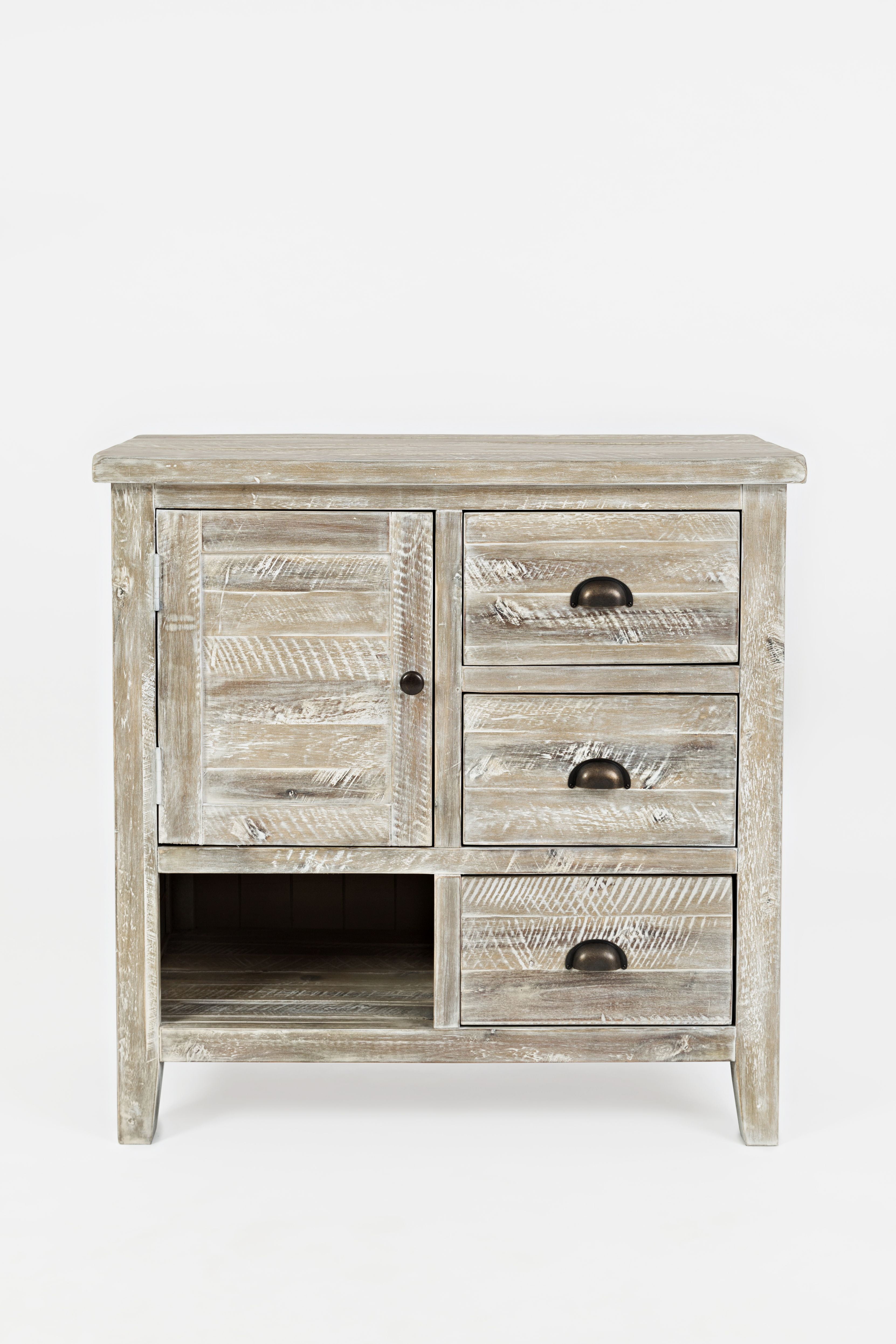 Rustic Gray-Brown Wood Plank Accent Chest with Metal Pulls