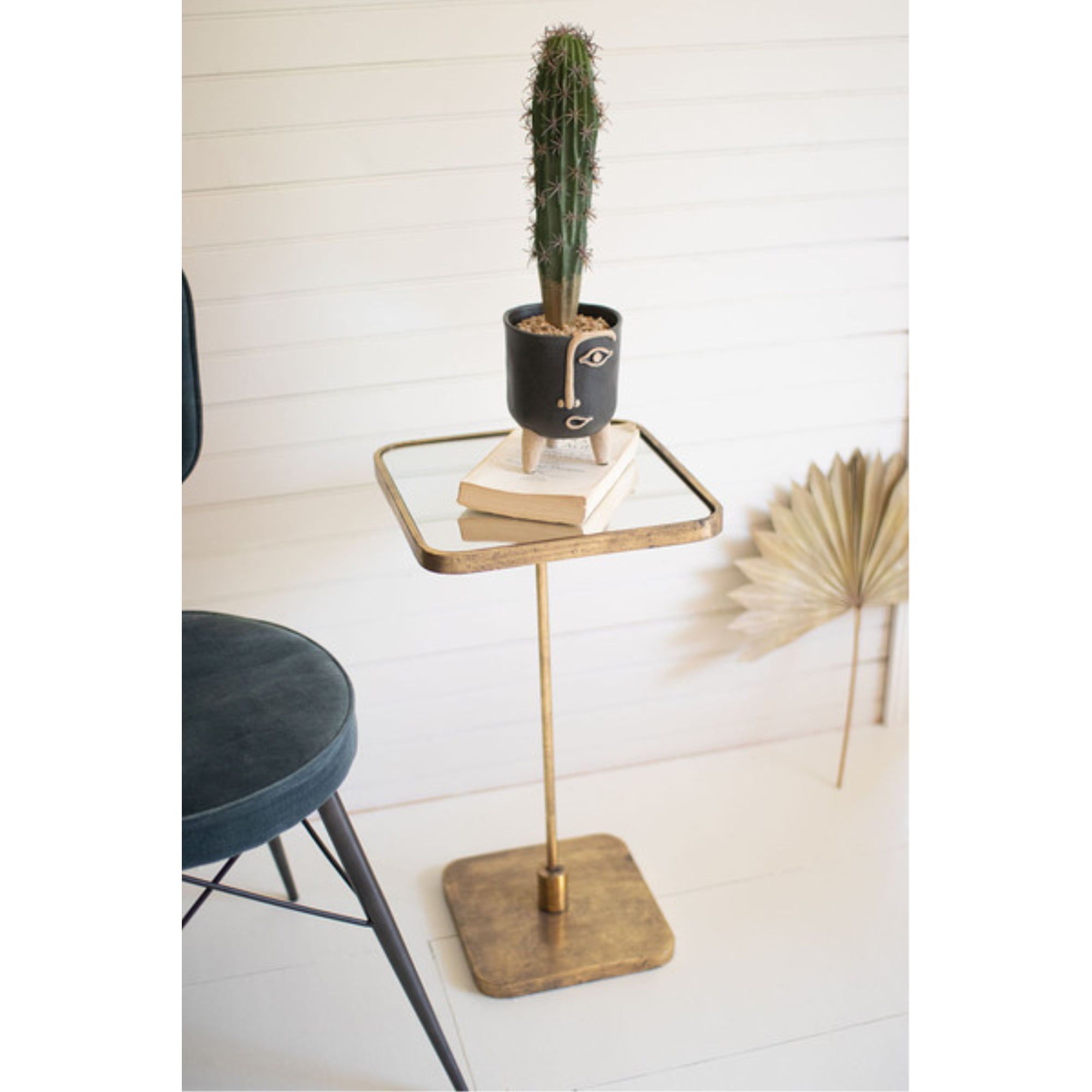 Elegant Square Metal & Glass Mirrored Accent Table