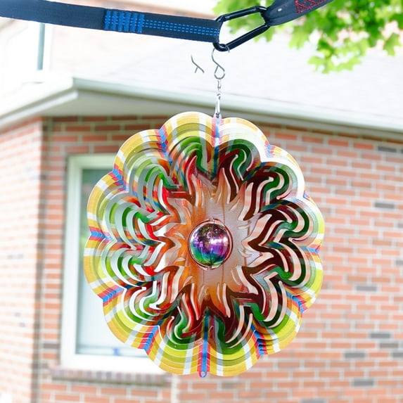Accent Collection Abstract Metal Wind Spinner For Garden, 3D Design, Blue