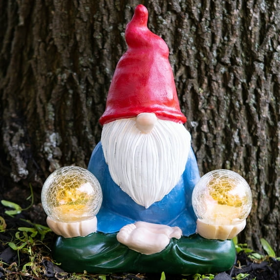 Garden Gnome with 2 Crystal Orbs, Solar Light, Night Light, Solar-Powered, Yard Decoration, Garden Decor, Home Decor, Outdoor Decor, Unique Gift for Any Occasion