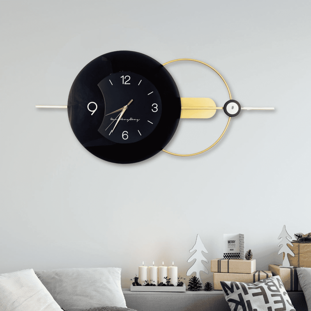 Accent Collection Metal Wall Clock Silent Modern Decor Black and gold ...