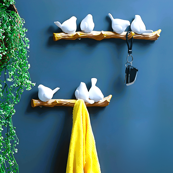 Accent Collection Functional Wall Hanger, White Birds, 4 Hooks, Home Decor, Key Organizer