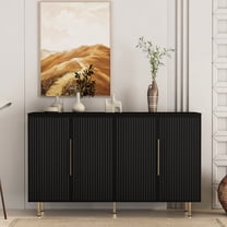 Accent Console Table - Modern Buffet With Adjustable Shelf Storage Sideboard Black Fluted Cabinet For Home Decor