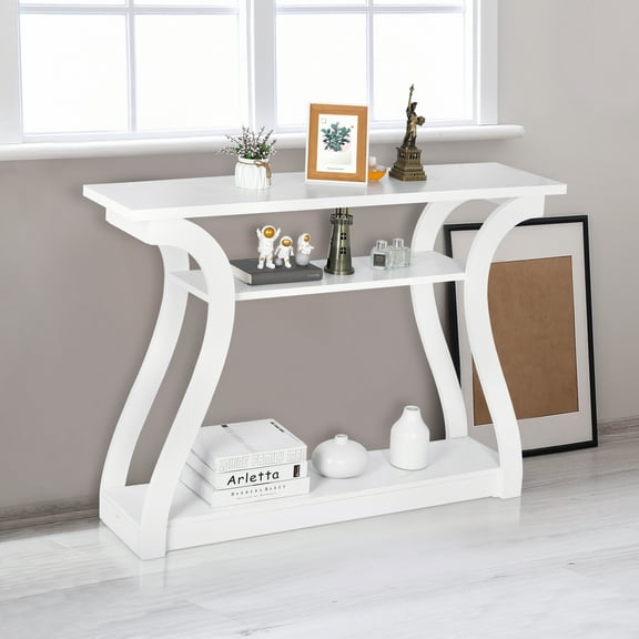 Accent Console Table Porch Side Table Curved Hallway Entryway End Table, White