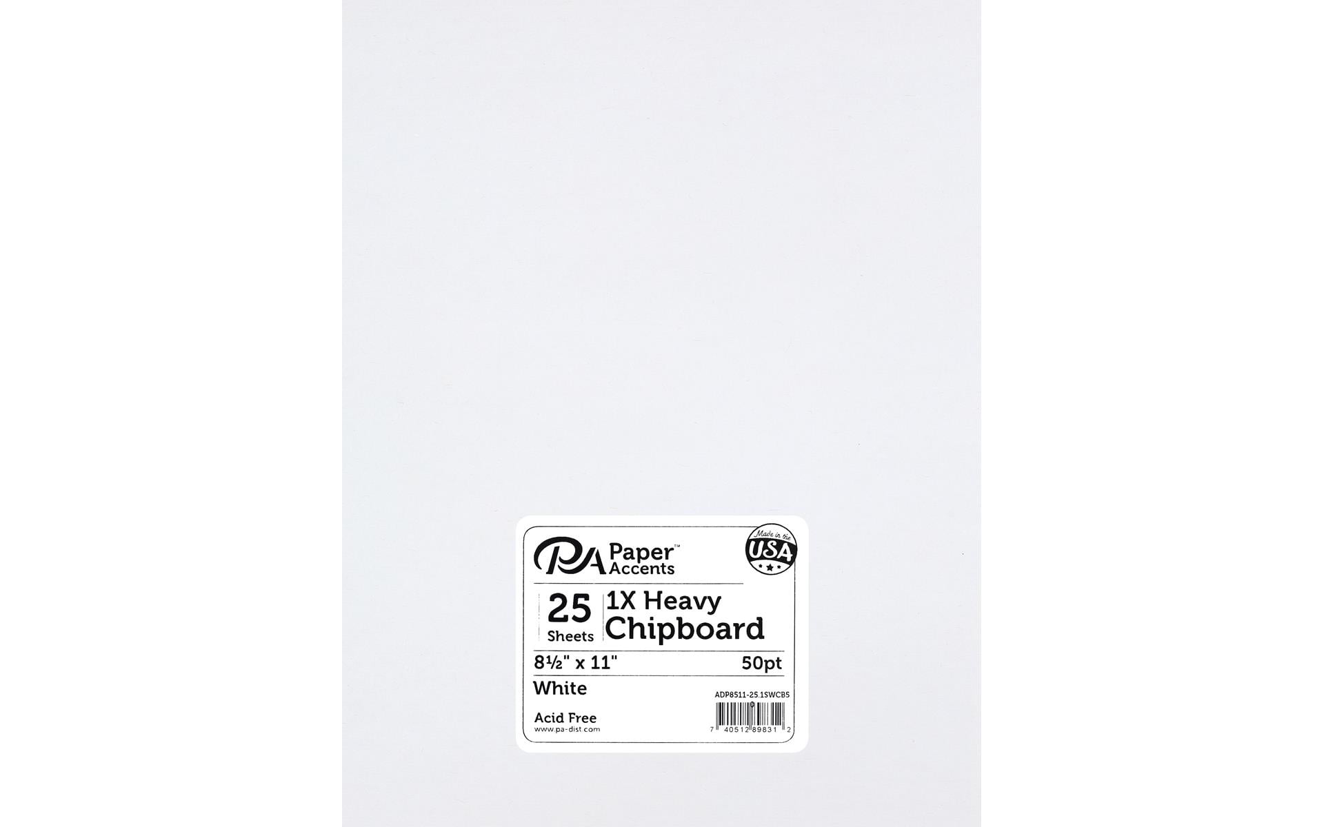 Accent Design Paper Accents Chipboard 8.5"x11" 1X Heavy 50pt White 1 Side 25pc – Durable Book Board for DIY Projects, Book Binding Board, White Chipboard Sheets for Crafts