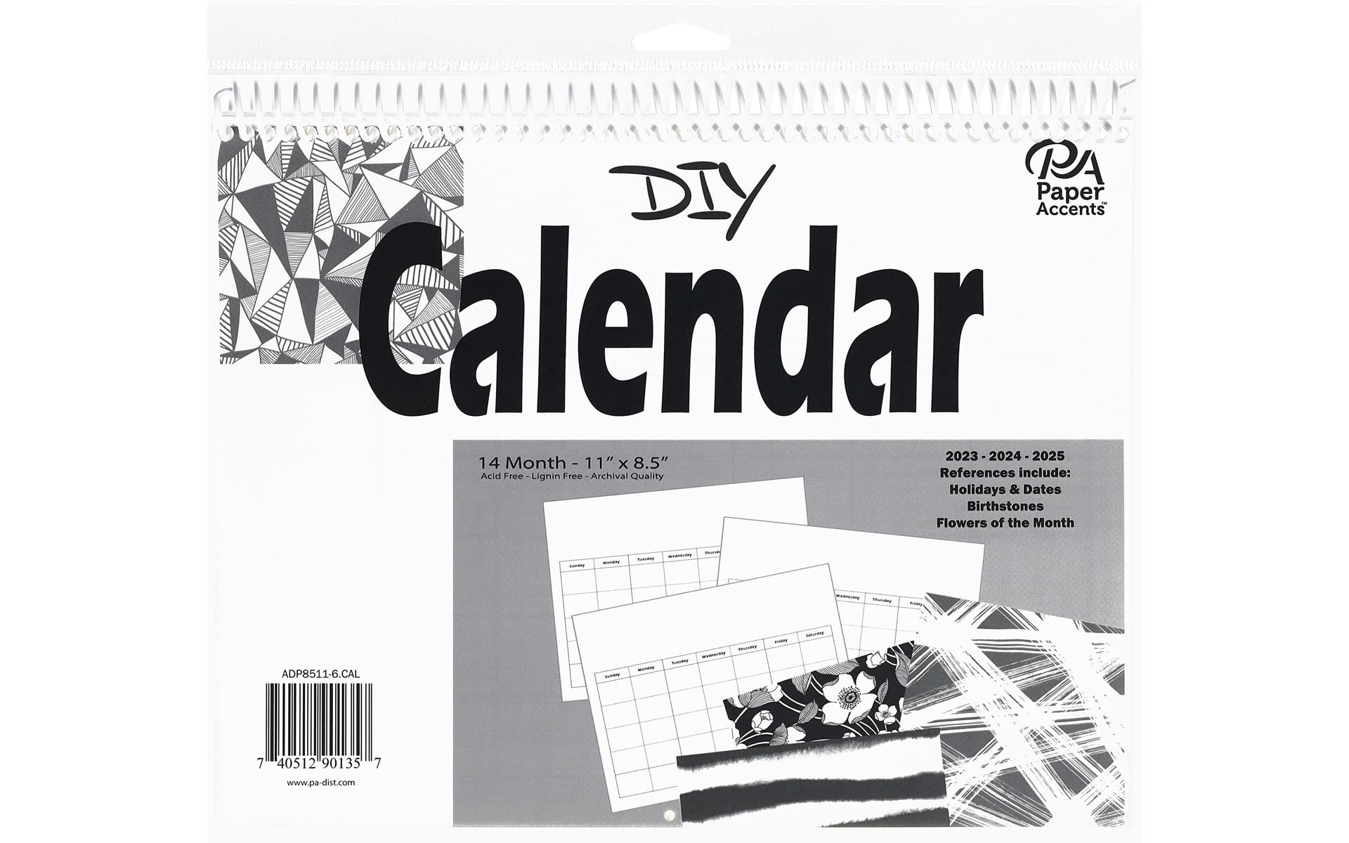 Accent Design Paper Accents DIY 8.5x11 Blank Calendar  14-Month Landscape White Blank Calendar Sheets for Wall, Desk, or Planner  Undated Customizable Monthly Organizer
