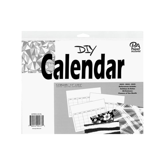 Accent Design Paper Accents DIY 8.5x11 Blank Calendar – 12-Month White Blank Calendar Sheets for Wall, Desk, or Planner – Undated Customizable Monthly Organizer
