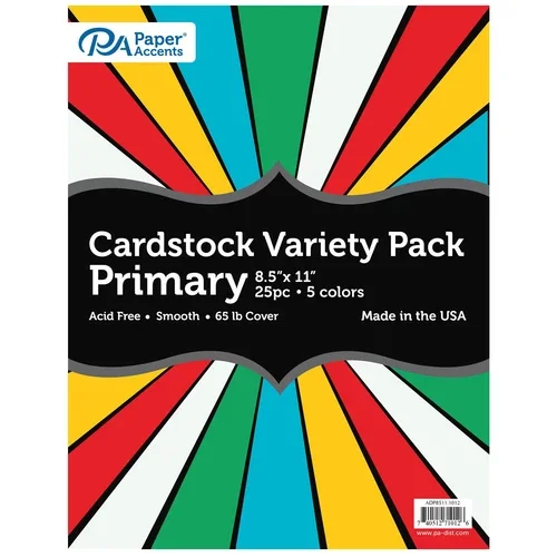 Accent Design Paper Accents Primary Cardstock 8.5" X 11" Variety Pack, Assorted