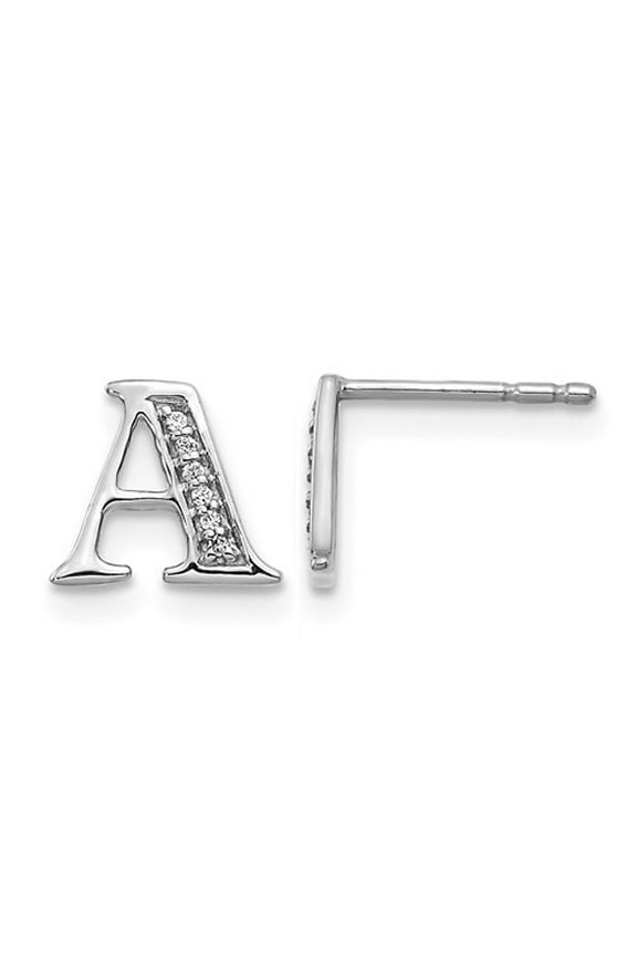 Gem & Harmony Accent Diamond Letter - A - Charm Earrings in 14K White Gold for Women