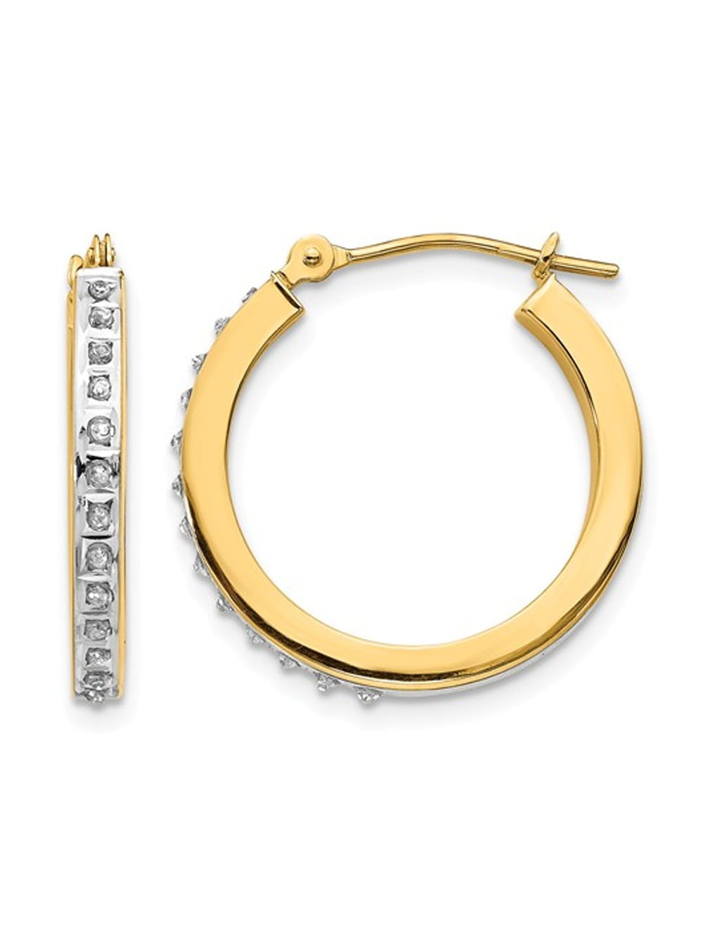 Gem & Harmony Accent Diamond Round Hoop Earrings in 14K Yellow Gold (3/4 inch) for Women