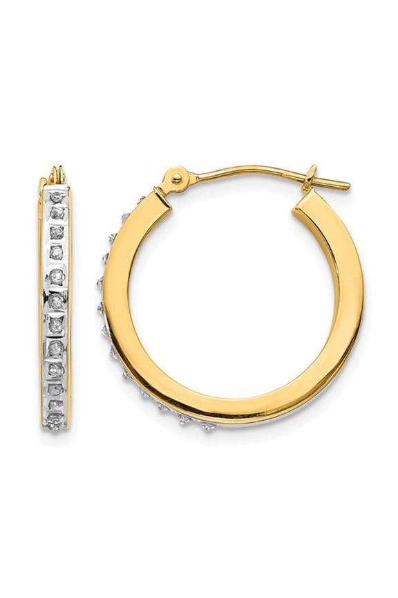 Gem & Harmony Accent Diamond Round Hoop Earrings in 14K Yellow Gold (3/4 inch) for Women