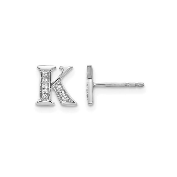 Accent Diamond Serif Letter - K - Charm Earrings in 14K White Gold