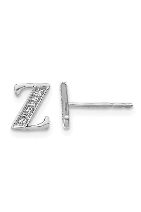 Gem & Harmony Accent Diamond Serif Letter - Z - Charm Earrings in 14K White Gold for Women