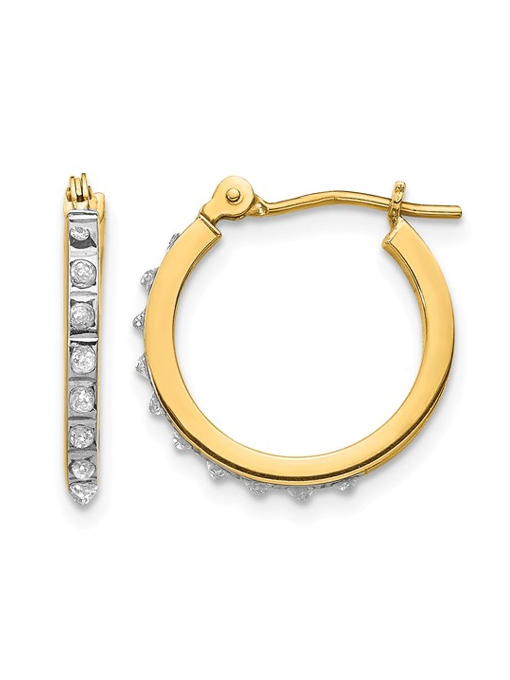 Accent Diamond Small Hinged Hoop Earrings in 14K Yellow Gold (2/3 inch) for Women