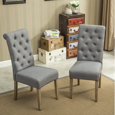 Accent Dining Chair Set of 2 with Nailhead Trim, Solid Wood Kitchen Side Chair with Padded Seat for Home, Kitchen, Dining Room, Gray