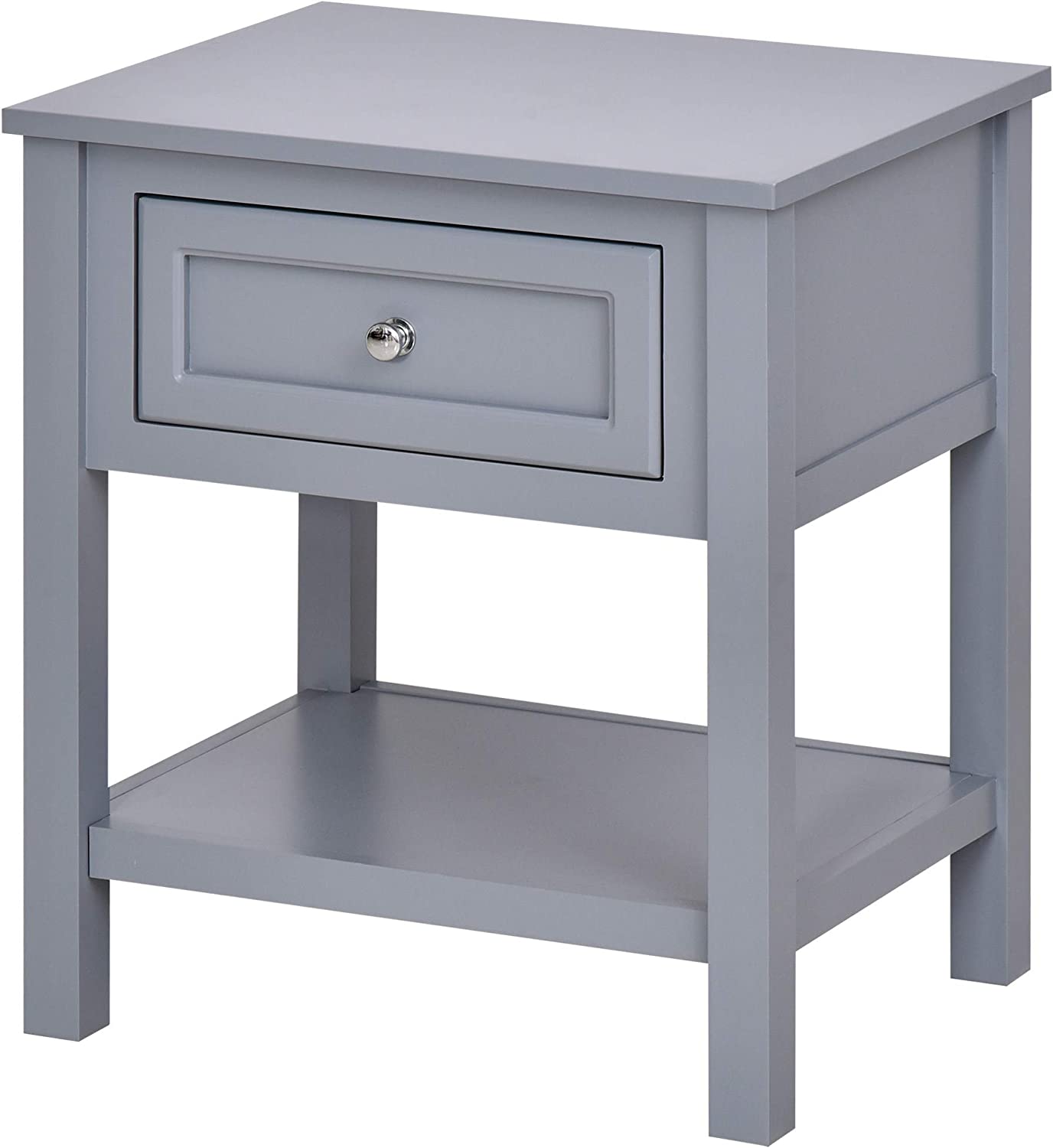 Accent End Table, Sofa Side Table with Storage Drawer and Bottom Shelf for Living Room, Bedroom, Grey