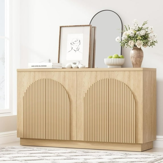 Brafab 55" Fluted Sideboard Buffet Cabine, Arched Reeded Design Doors, Adjustable Shelves
