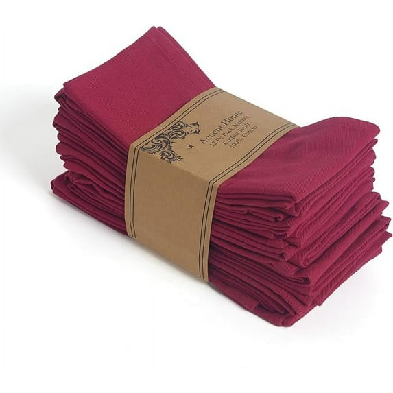 Accent Home 100% Cotton Cloth Napkin Set of 12 18x18 inch Dinner Napkins - Washable Soft Premium Hotel Quality Reusable Napkins Perfect Table Napkins for Family Dinners