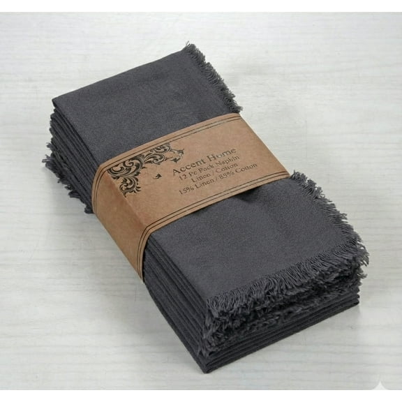 Accent Home 100% Cotton Linen Napkin Set of 12 18x18 inch Dinner Napkins - Washable Soft Premium Hotel Quality Reusable Napkins Perfect Table Napkins for Family Dinners