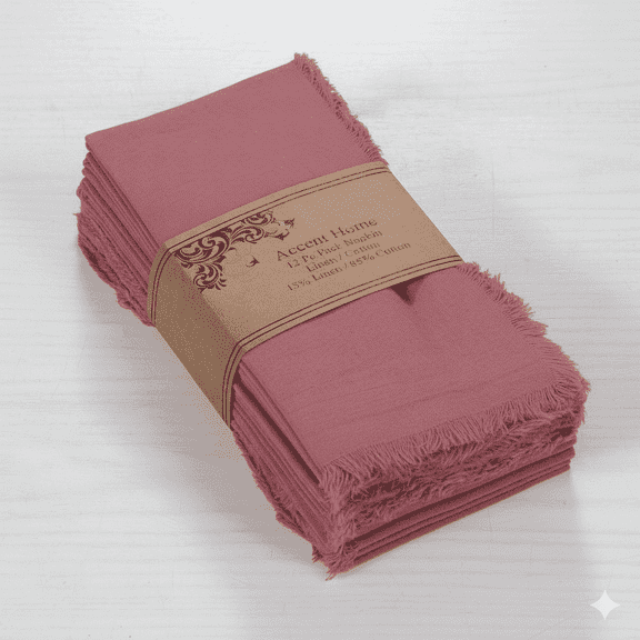 Accent Home 100% Cotton Linen Napkin Set of 12 18x18 inch Dinner Napkins - Washable Soft Premium Hotel Quality Reusable Napkins Perfect Table Napkins for Family Dinners