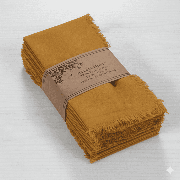 Accent Home 100% Cotton Linen Napkin Set of 12 18x18 inch Dinner Napkins - Washable Soft Premium Hotel Quality Reusable Napkins Perfect Table Napkins for Family Dinners