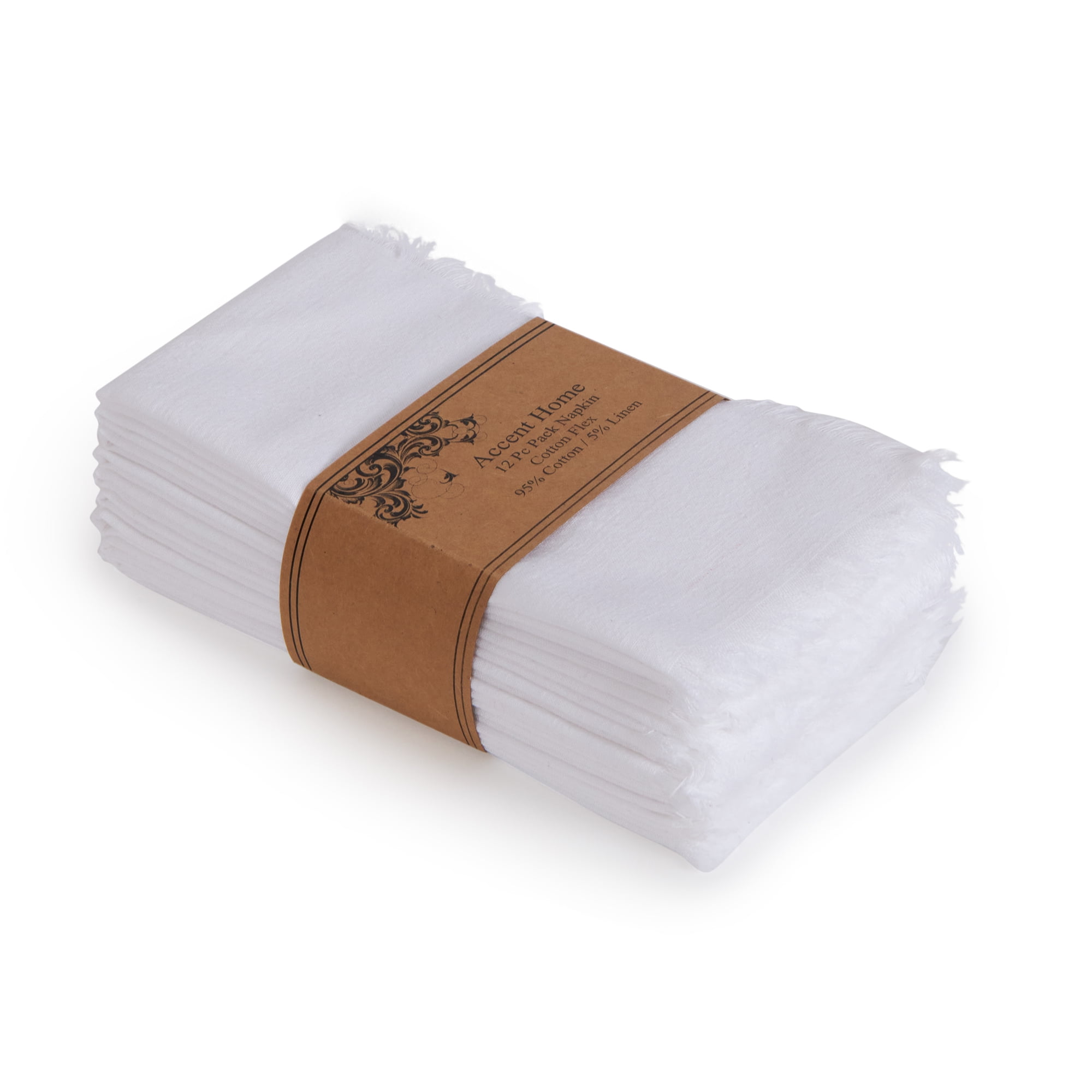 Accenthome White Cotton Linen Napkin Set Of 12 18x18 Inch Dinner 