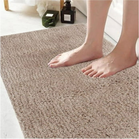 Accent Home Bathroom Rug Mat, Extra Soft Absorbent Premium Bath Rug, Non-Slip Comfortable Bath Mat, Carpet for Tub, Shower, Bath Room, Pack of 2 20x32 inch in Linen Color.