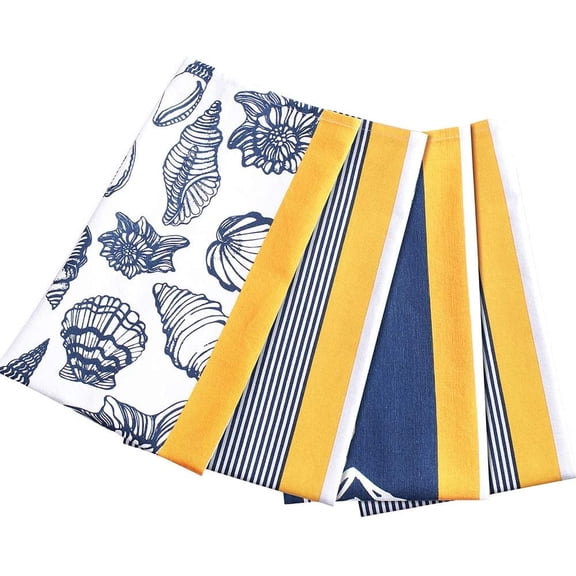 Accent Home Cotton Kitchen Towels Set of 4 Pieces - Absorbent Dish Towels Set | Tea Towels Sea Shell Print Multi Purpose use in Kitchen Linen, Drying Dish Hand Towels 20x28 inch